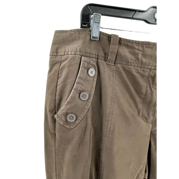 Ann Taylor Loft Women's Brown Wide Leg Cropped Khaki Pants Buttons Size 14 - Picture 3 of 13